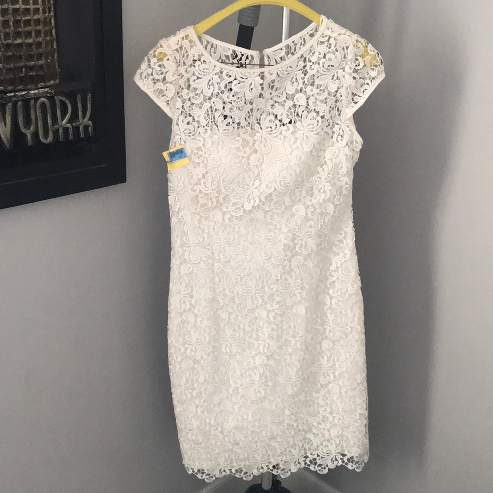Adrianna Papell White Lace Midi Dress